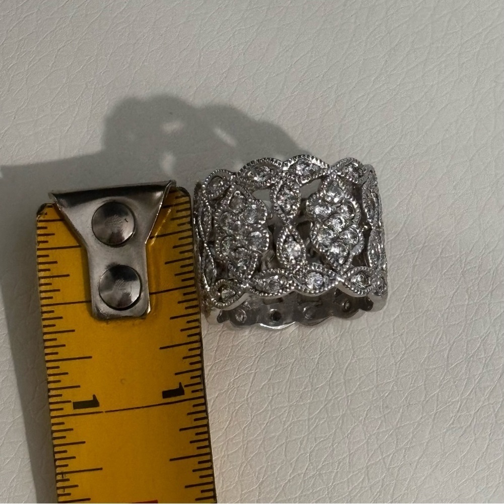 Sterling Silver Wide Solid Ring With Cz Rhineston… - image 3